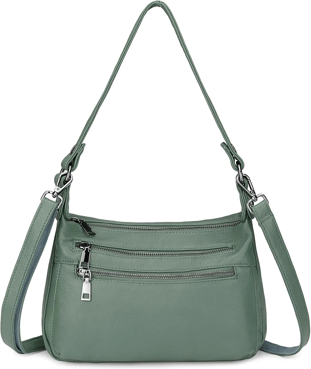 YALUXE Genuine Leather Shoulder Bag Medium Size Handbag Purse Multi Zip Pockets Crossbody Bags for Women