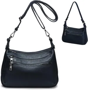 YALUXE Genuine Leather Shoulder Bag Medium Size Handbag Purse Multi Zip Pockets Crossbody Bags for Women