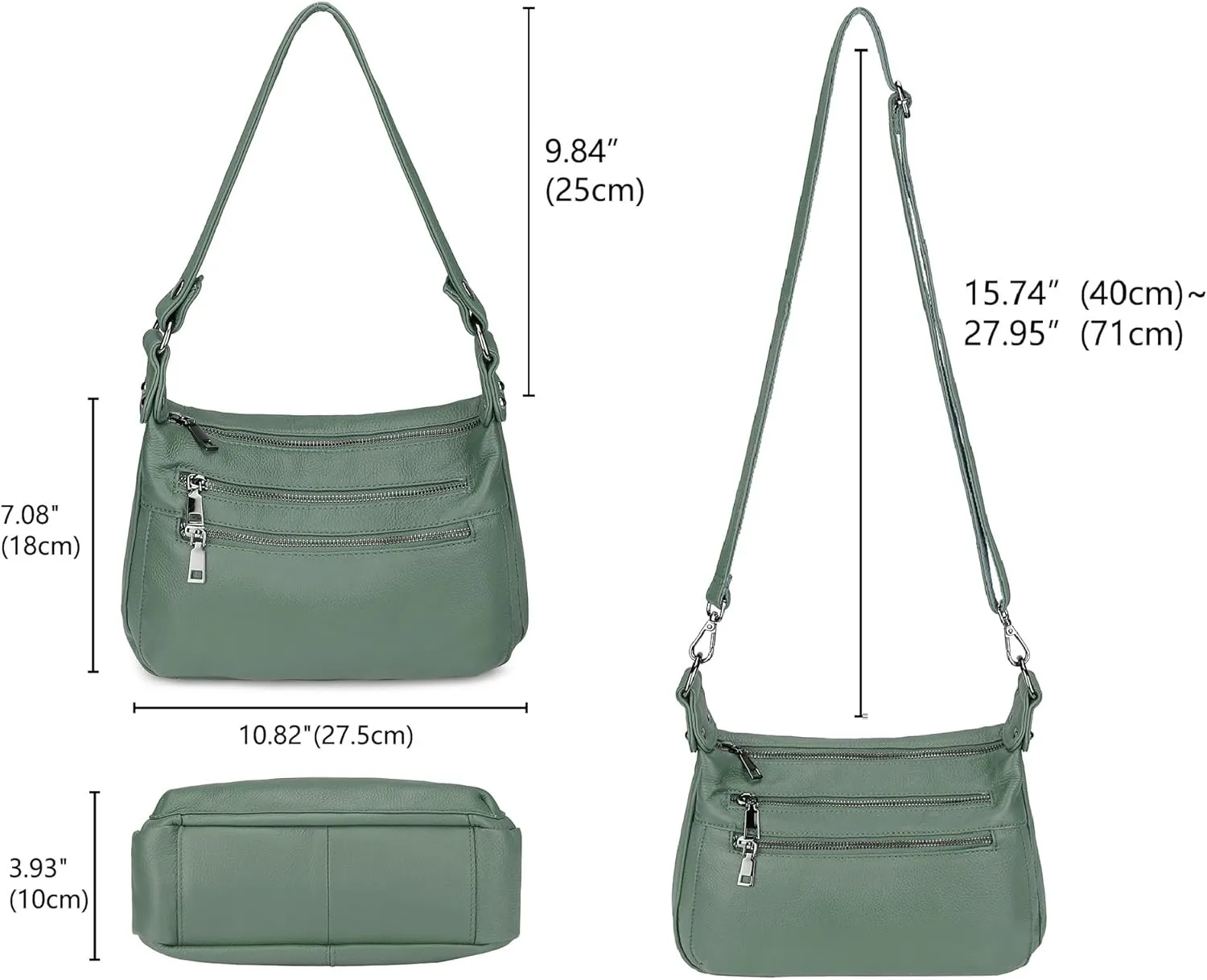 YALUXE Genuine Leather Shoulder Bag Medium Size Handbag Purse Multi Zip Pockets Crossbody Bags for Women