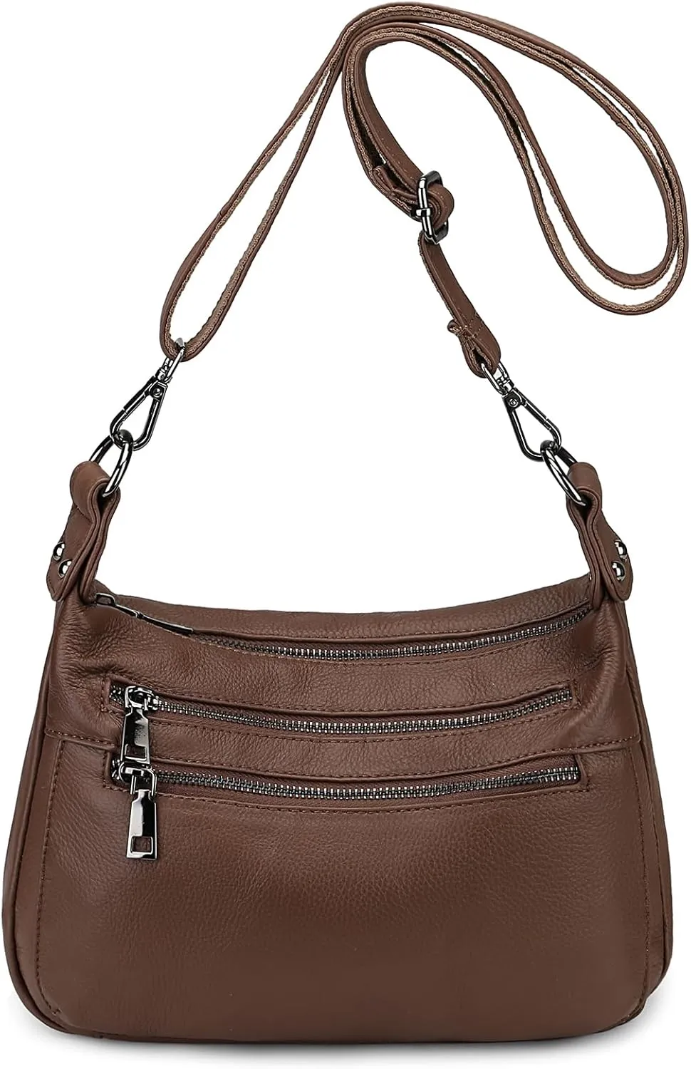 YALUXE Real Leather Shoulder Bags for Women Medium Size Crossbody Handbag Purse with Multi Zip Pockets