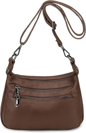YALUXE Real Leather Shoulder Bags for Women Medium Size Crossbody Handbag Purse with Multi Zip Pockets