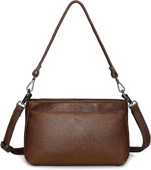 YALUXE Women's Real Leather Shoulder Bag Medium Size Handbag Purse with Multi Zip Pockets