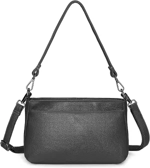 YALUXE Women's Real Leather Shoulder Bag Medium Size Handbag Purse with Multi Zip Pockets