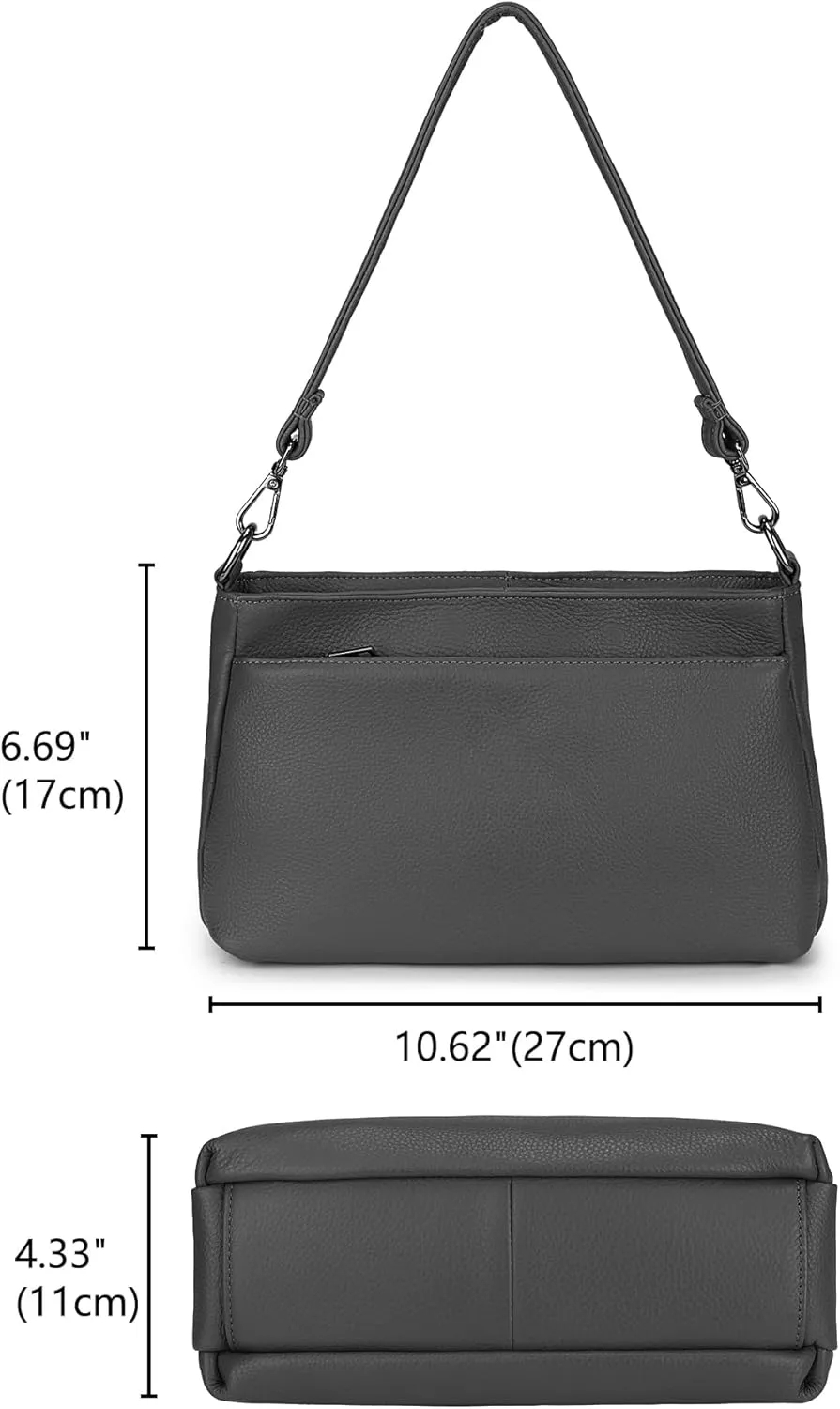 YALUXE Women's Real Leather Shoulder Bag Medium Size Handbag Purse with Multi Zip Pockets