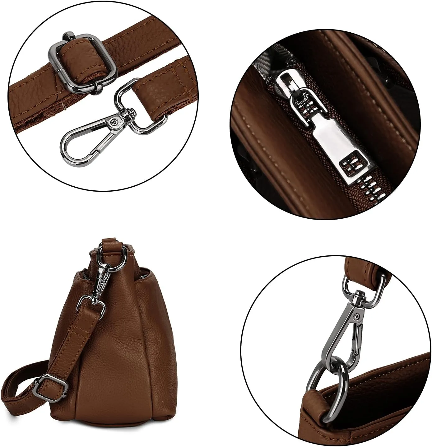 YALUXE Women's Real Leather Shoulder Bag Medium Size Handbag Purse with Multi Zip Pockets