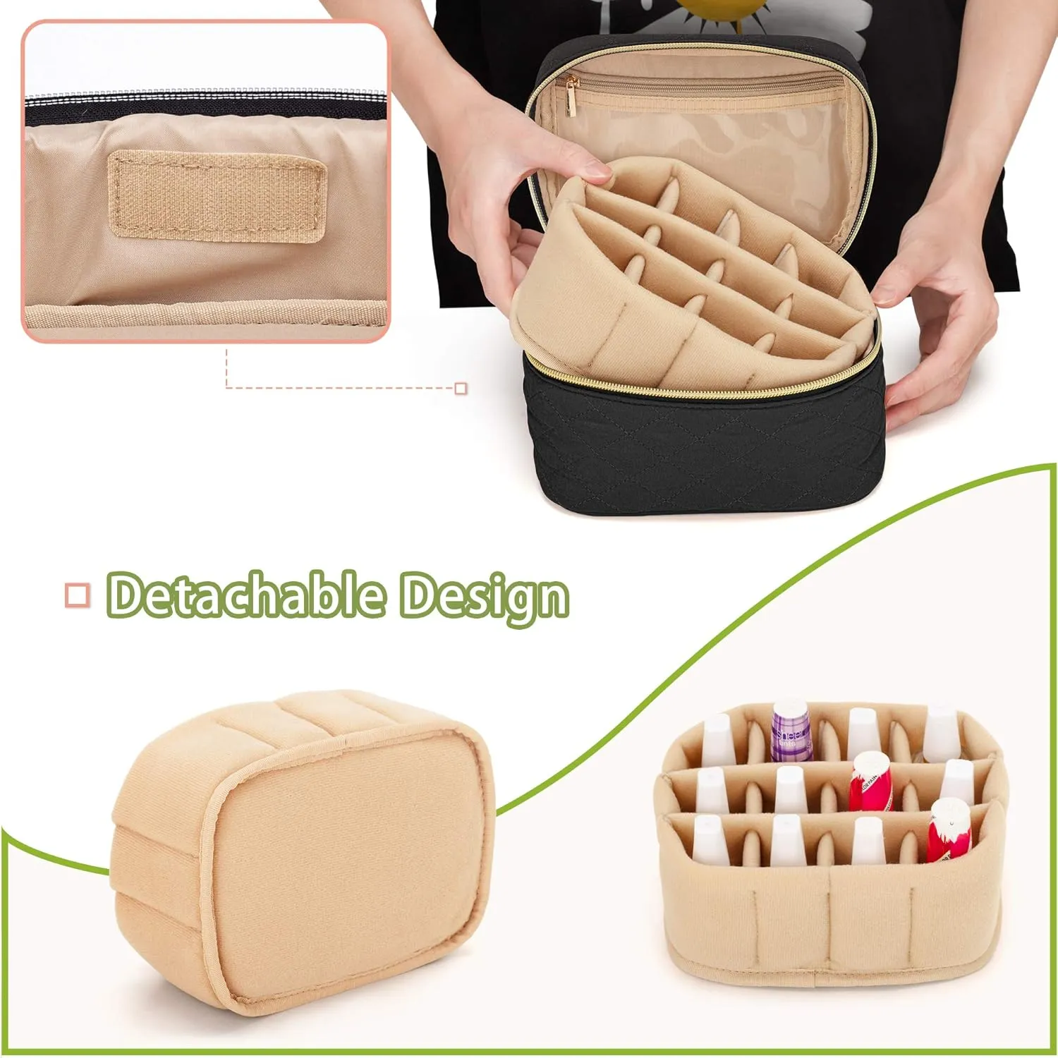 Yarwo Nail Polish Organizer Bag Holds 12 Bottles (15ml/0.5 fl.oz), Travel Carrying Case for Nail Polish and Manicure Kit, Black (Bag Only, Patent Pending)