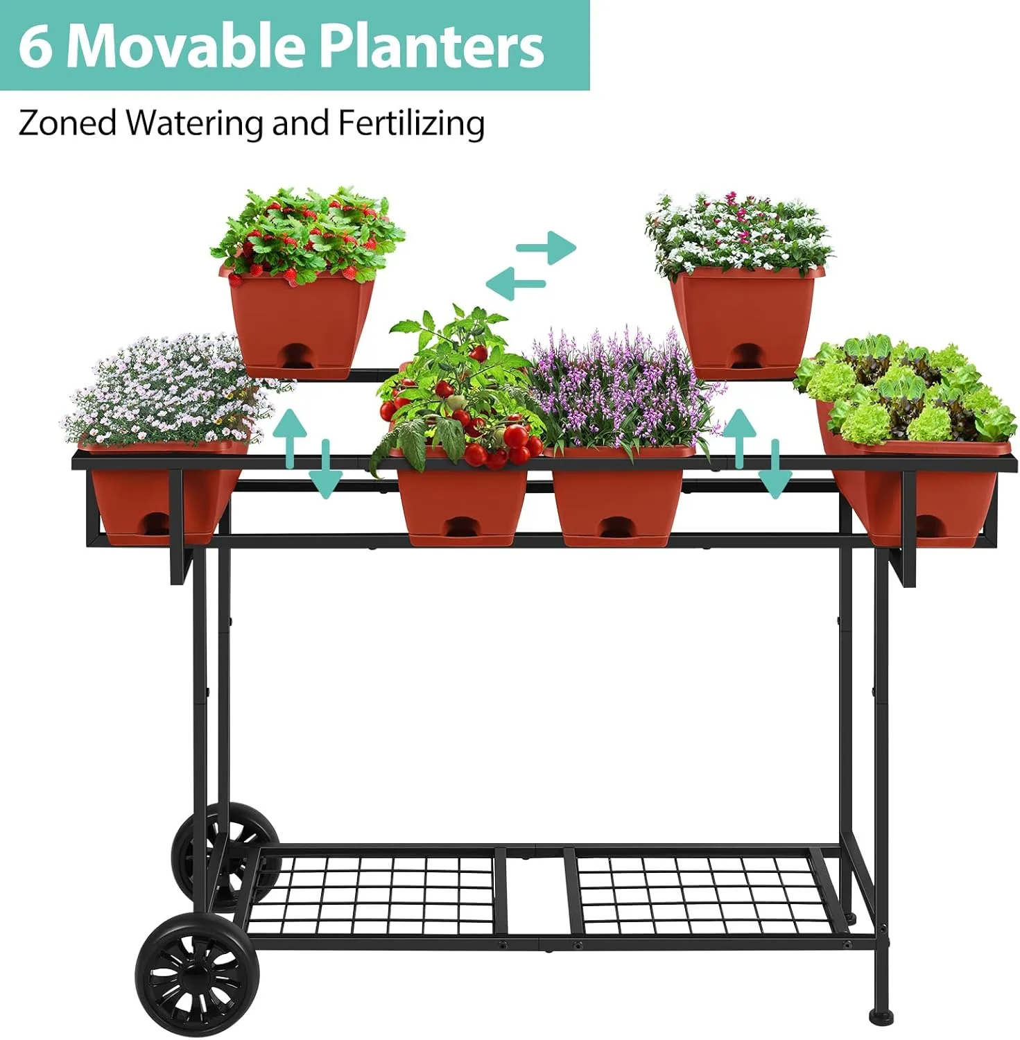 YBING Elevated Garden Bed with Wheels Outdoor 42x17x30in Elevated Raised Planter Box Stand 6 Pocket Herb Garden Planter with Storage Shelf for Balcony Patio, Red