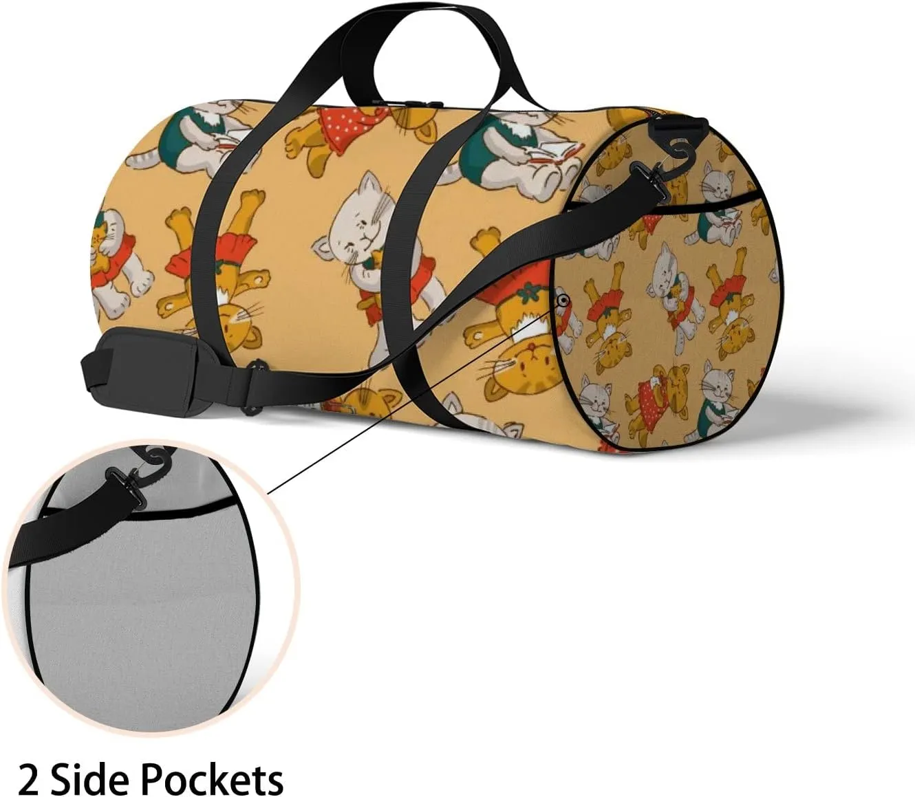 Yellow Kawaii Cute Cartoon Baby Cat Sports Bag Tote Bag Waterproof Gym Bag with Shoulder Strap Zipper 2 Side Pockets for Men and Women, Travel and Storage Shoulder Bag.