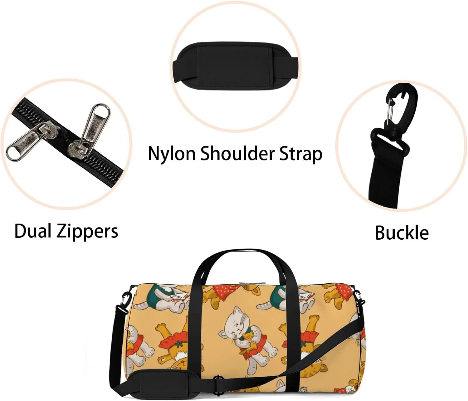 Yellow Kawaii Cute Cartoon Baby Cat Sports Bag Tote Bag Waterproof Gym Bag with Shoulder Strap Zipper 2 Side Pockets for Men and Women, Travel and Storage Shoulder Bag.