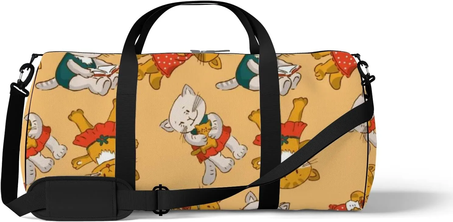 Yellow Kawaii Cute Cartoon Baby Cat Sports Bag Tote Bag Waterproof Gym Bag with Shoulder Strap Zipper 2 Side Pockets for Men and Women, Travel and Storage Shoulder Bag.