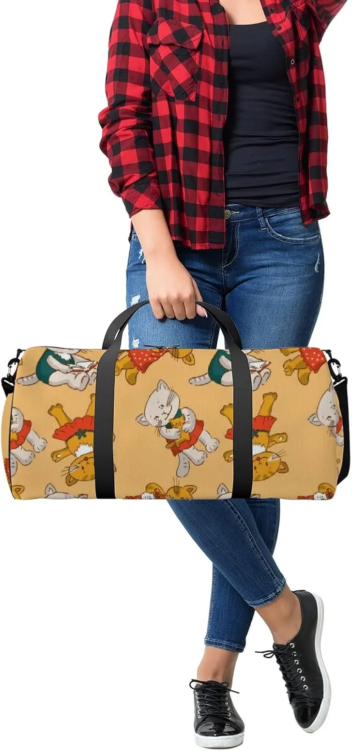Yellow Kawaii Cute Cartoon Baby Cat Sports Bag Tote Bag Waterproof Gym Bag with Shoulder Strap Zipper 2 Side Pockets for Men and Women, Travel and Storage Shoulder Bag.