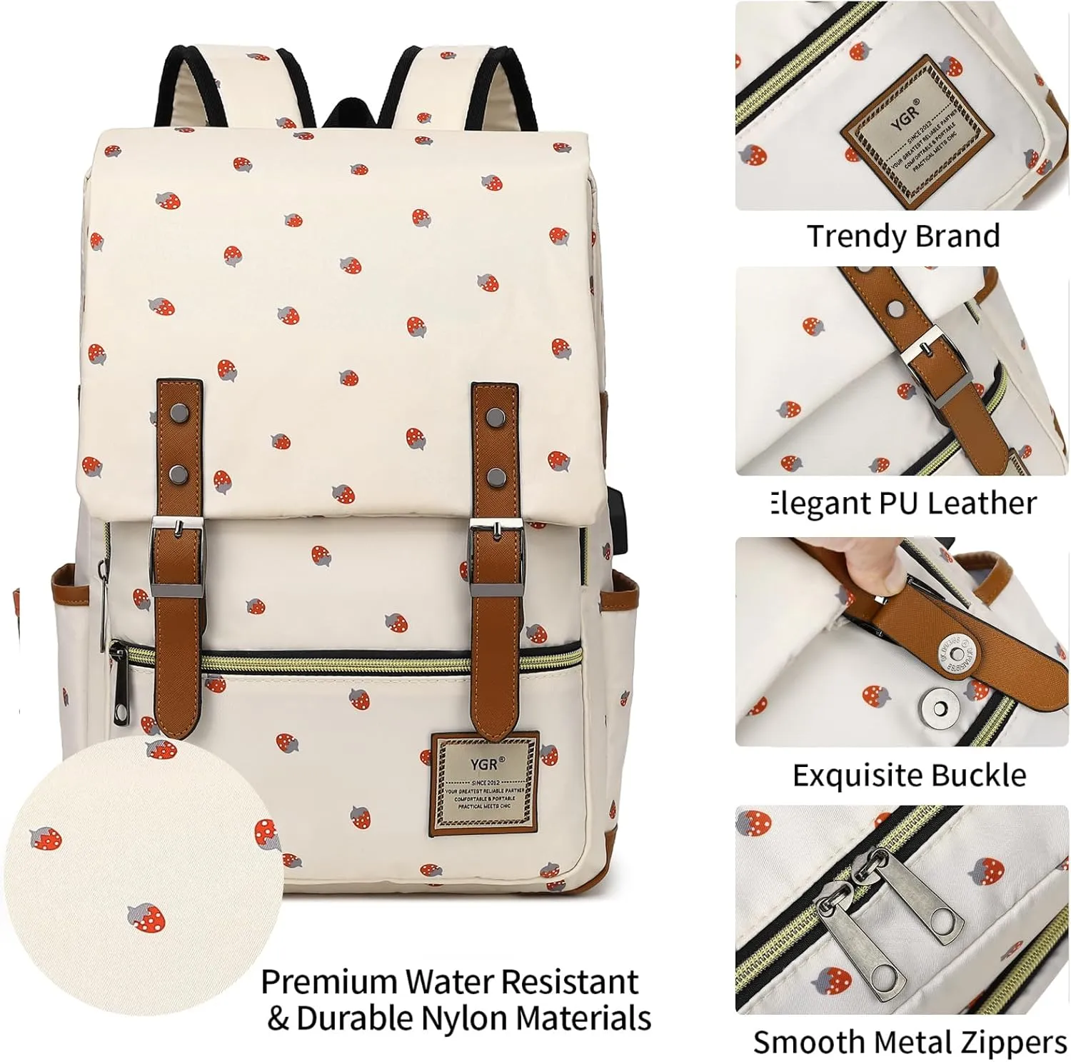 YGR Floral Laptop Backpack for Women, Female, School, Travel, Business, Outdoor Sports, Office, Work