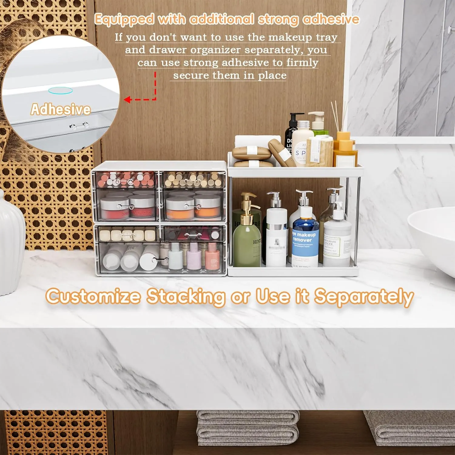 Yieach Acrylic Makeup Organizer Countertop,Large Skincare Organizer for Dresser Top,Plastic Bathroom Counter Organizers and Storage for Beauty,Cosmetic,Hair Products,Lotion and Perfume Organizer,Black