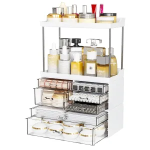 Yieach Acrylic Makeup Organizer Countertop,Large Skincare Organizer for Dresser Top,Plastic Bathroom Counter Organizers and Storage for Beauty,Cosmetic,Hair Products,Lotion and Perfume Organizer,Black