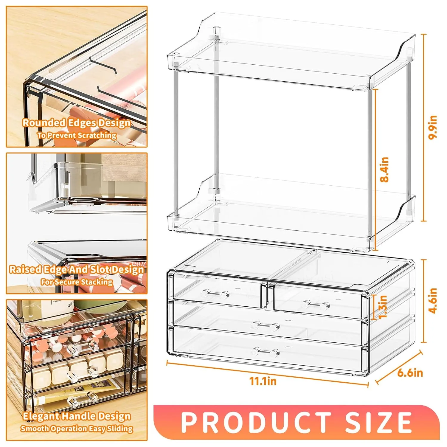 Yieach Bathroom Counter Organizers and Storage,Clear Acrylic Makeup Organizers with Drawers for Vanity,Bedroom,Plastic Skincare Organizer for Dresser Top Beauty,Cosmetic,Lotion and Perfume Organizer