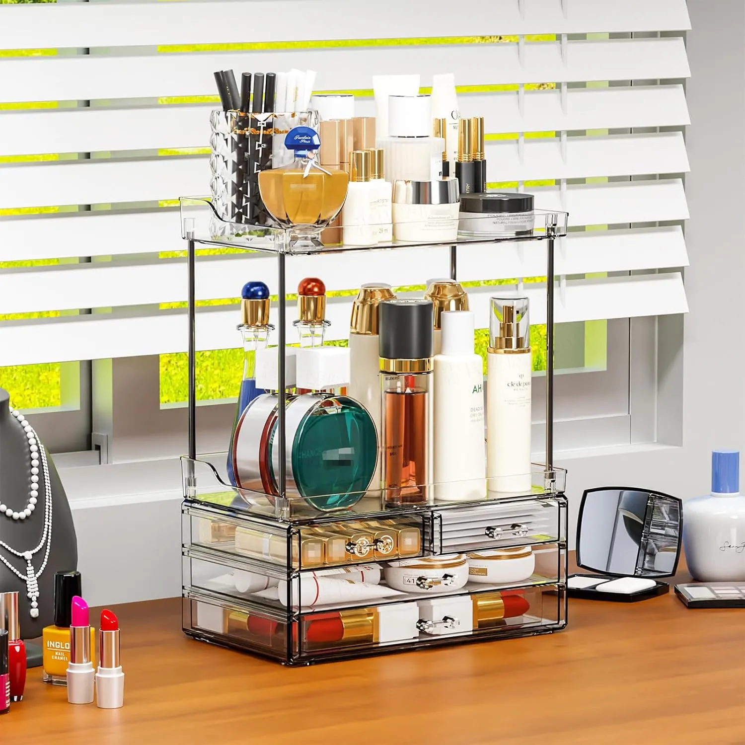 Yieach Bathroom Counter Organizers and Storage,Clear Acrylic Makeup Organizers with Drawers for Vanity,Bedroom,Plastic Skincare Organizer for Dresser Top Beauty,Cosmetic,Lotion and Perfume Organizer
