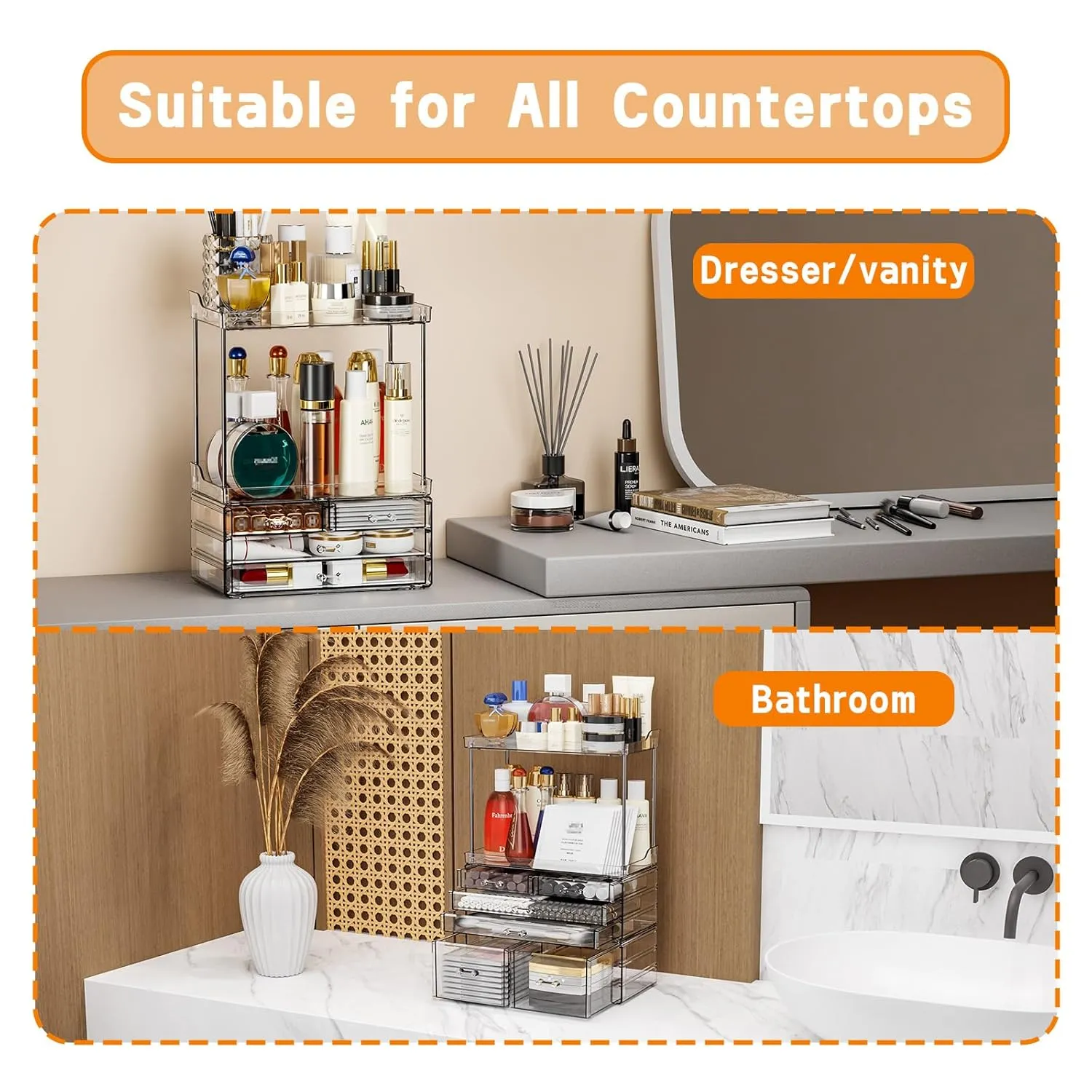 Yieach Bathroom Counter Organizers and Storage,Clear Acrylic Makeup Organizers with Drawers for Vanity,Bedroom,Plastic Skincare Organizer for Dresser Top Beauty,Cosmetic,Lotion and Perfume Organizer