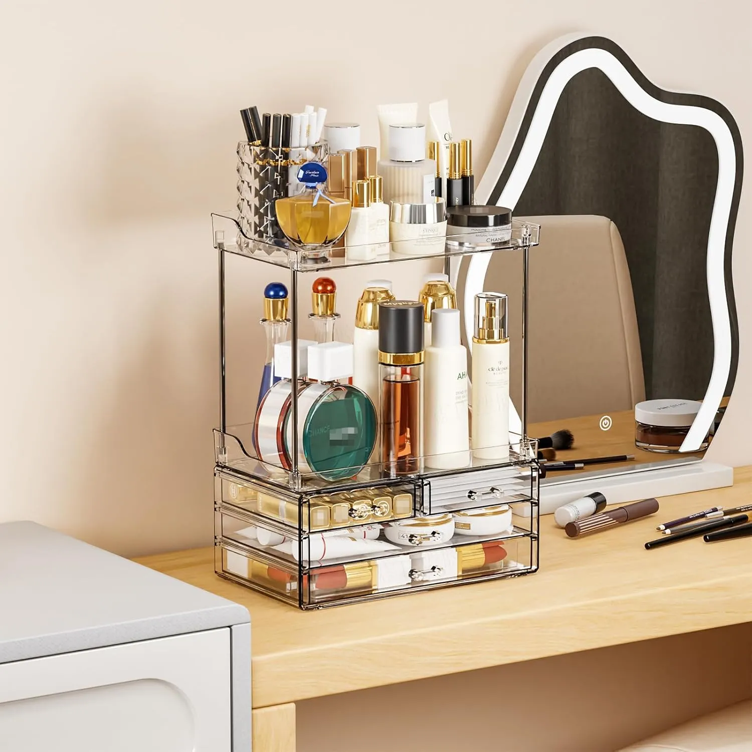 Yieach Bathroom Counter Organizers and Storage,Clear Acrylic Makeup Organizers with Drawers for Vanity,Bedroom,Plastic Skincare Organizer for Dresser Top Beauty,Cosmetic,Lotion and Perfume Organizer