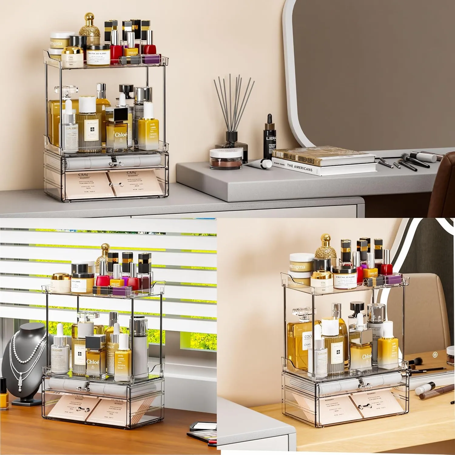 Yieach Bathroom Counter Organizers and Storage,Clear Acrylic Makeup Organizers with Drawers for Vanity,Bedroom,Plastic Skincare Organizer for Dresser Top Beauty,Cosmetic,Lotion and Perfume Organizer