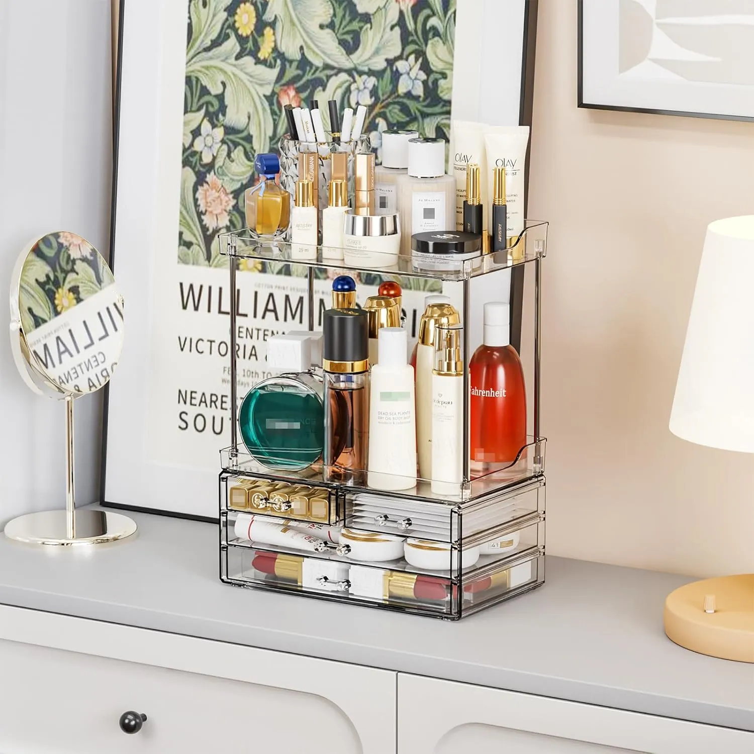 Yieach Bathroom Counter Organizers and Storage,Clear Acrylic Makeup Organizers with Drawers for Vanity,Bedroom,Plastic Skincare Organizer for Dresser Top Beauty,Cosmetic,Lotion and Perfume Organizer