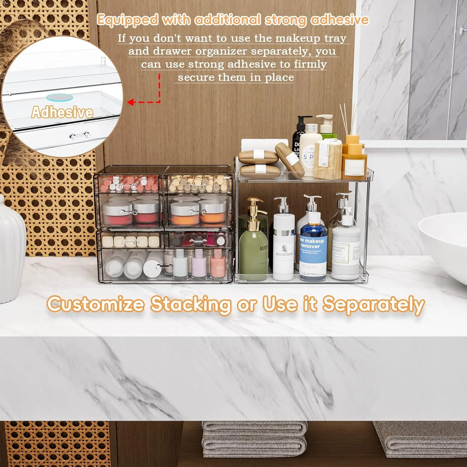 Yieach Bathroom Counter Organizers and Storage,Clear Acrylic Makeup Organizers with Drawers for Vanity,Bedroom,Plastic Skincare Organizer for Dresser Top Beauty,Cosmetic,Lotion and Perfume Organizer