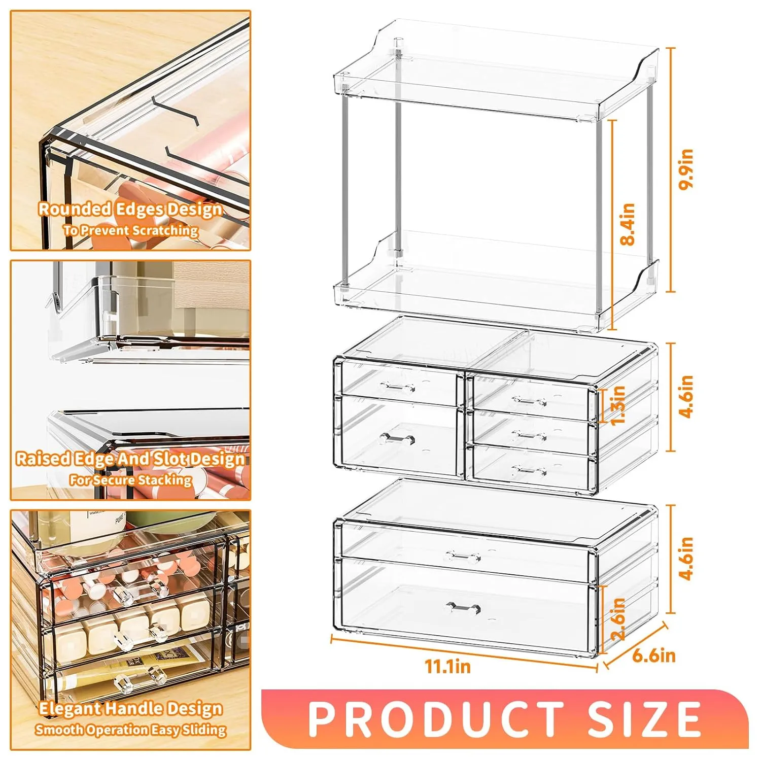 Yieach Clear Acrylic Makeup Organizer Countertop,Large Skincare Organizer for Dresser Top,Plastic Bathroom Counter Organizers and Storage for Beauty,Cosmetic,Hair Products,Lotion and Perfume Organizer