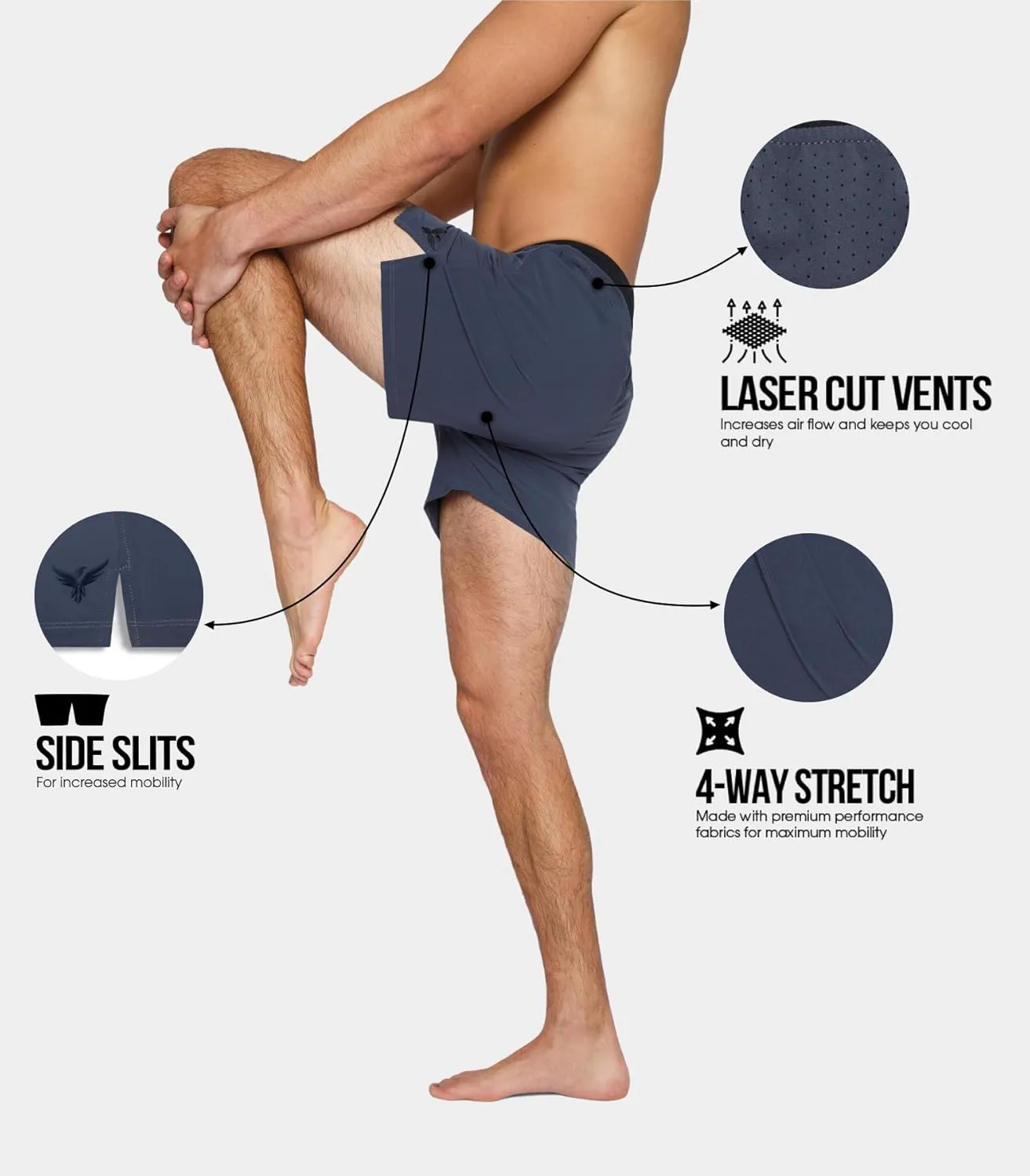 YOGA CROW 5" Men's Yoga Shorts –Mens Athletic Shorts with Zipper Pockets, Breathable Liner, Mens Running Shorts, Hot Yoga