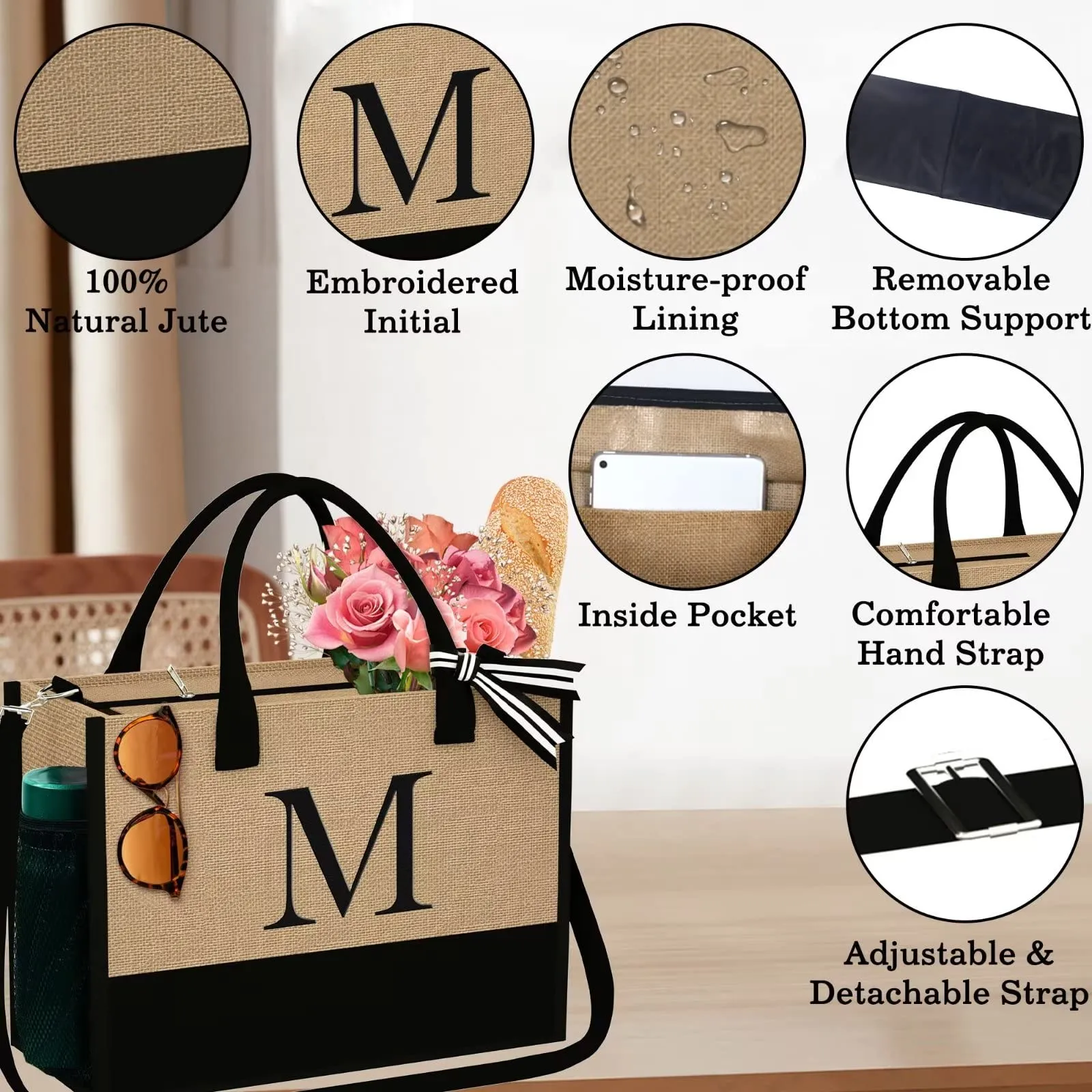 YOOLIFE Gifts for Women - Mothers Day Mom Birthday Gifts Graduation Gifts for Her Women K Initial Jute Tote Bag Gifts for Women Birthday Gifts for Women Bride Teacher Gifts Mom Sister Friend Gifts