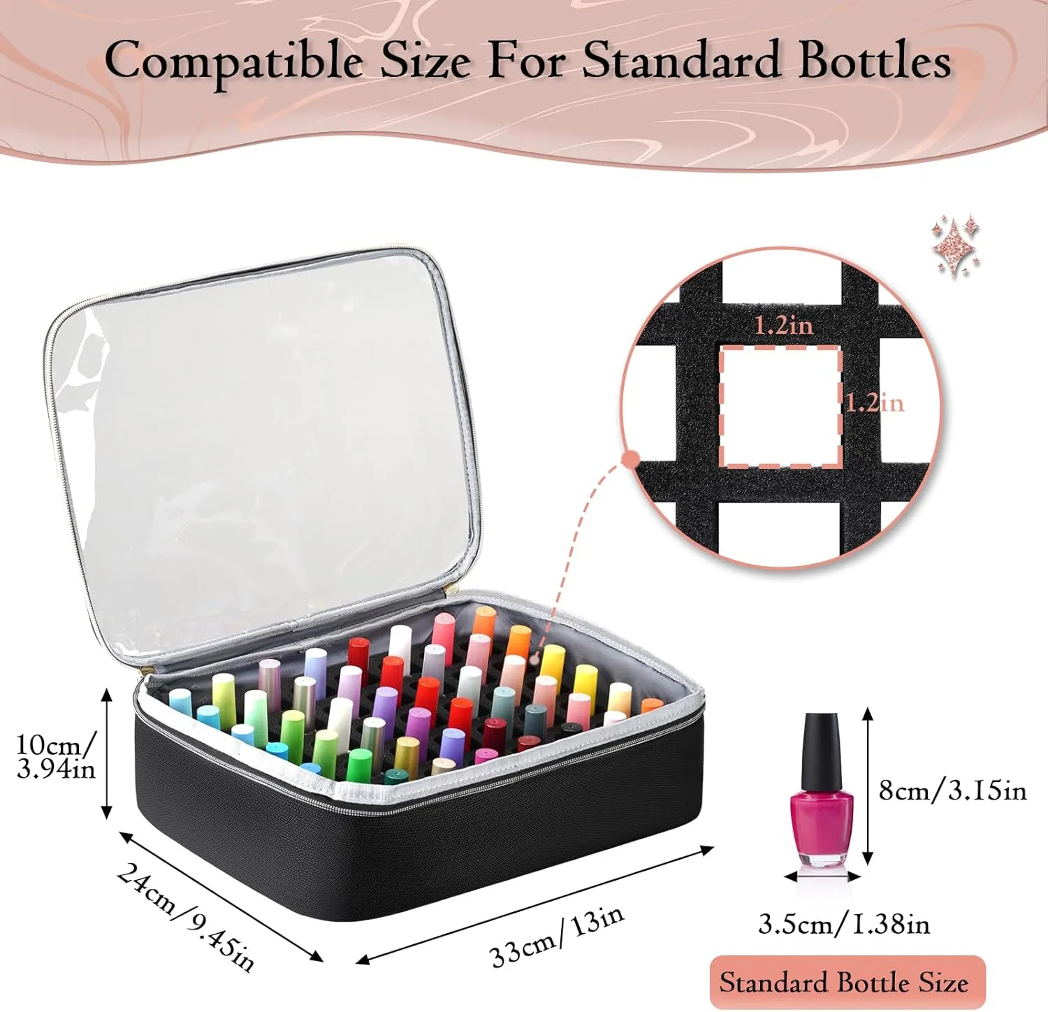 YOREPEK Extra Large Nail Polish Organizer Case Holds 96 to 100  Bottles (15ml/0.5 fl.oz) UV lamp, Gel Polish Travel Case Bag with 2 Removable Pouches Fits Nail Suppiles, Gift for Manicurist, Grils
