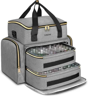 YOREPEK Nail Polish Organizer Case Holds 96 to 100  Bottles (15ml/0.5 fl.oz) UV lamp, Extra Large Nail Polish Holder with Support Board for Easy Access, Gel Kit Bag For Manicure Tools, Grey