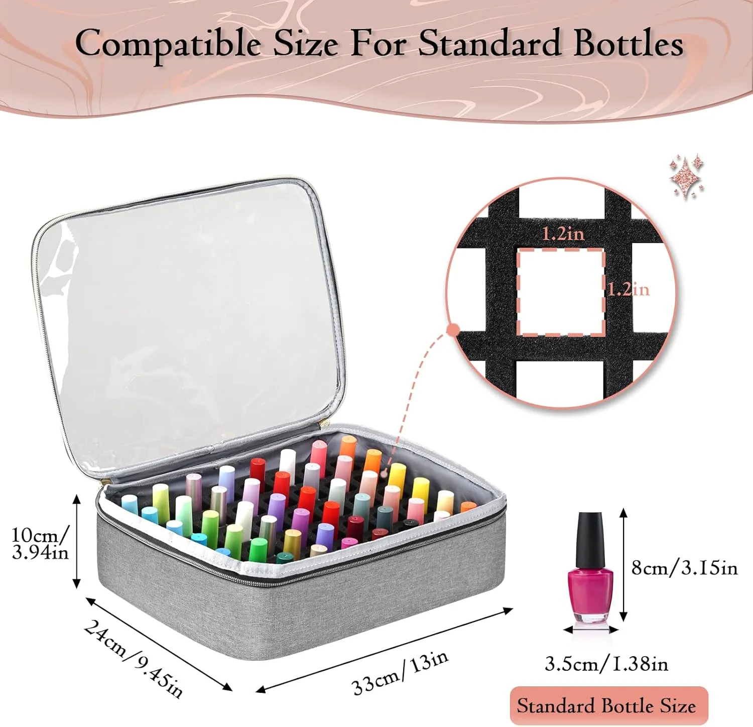 YOREPEK Nail Polish Organizer Case Holds 96 to 100  Bottles (15ml/0.5 fl.oz) UV lamp, Extra Large Nail Polish Holder with Support Board for Easy Access, Gel Kit Bag For Manicure Tools, Grey