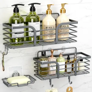 Yougai 3 Pack Shower Caddy Organizer Shelf Rack, Rustproof Corner Bathroom Storage Organization, Wall Mount Adhesive Shower Organizer With Soap Dish For Bathroom Storage&Home Decor&Kitchen-Dark Grey