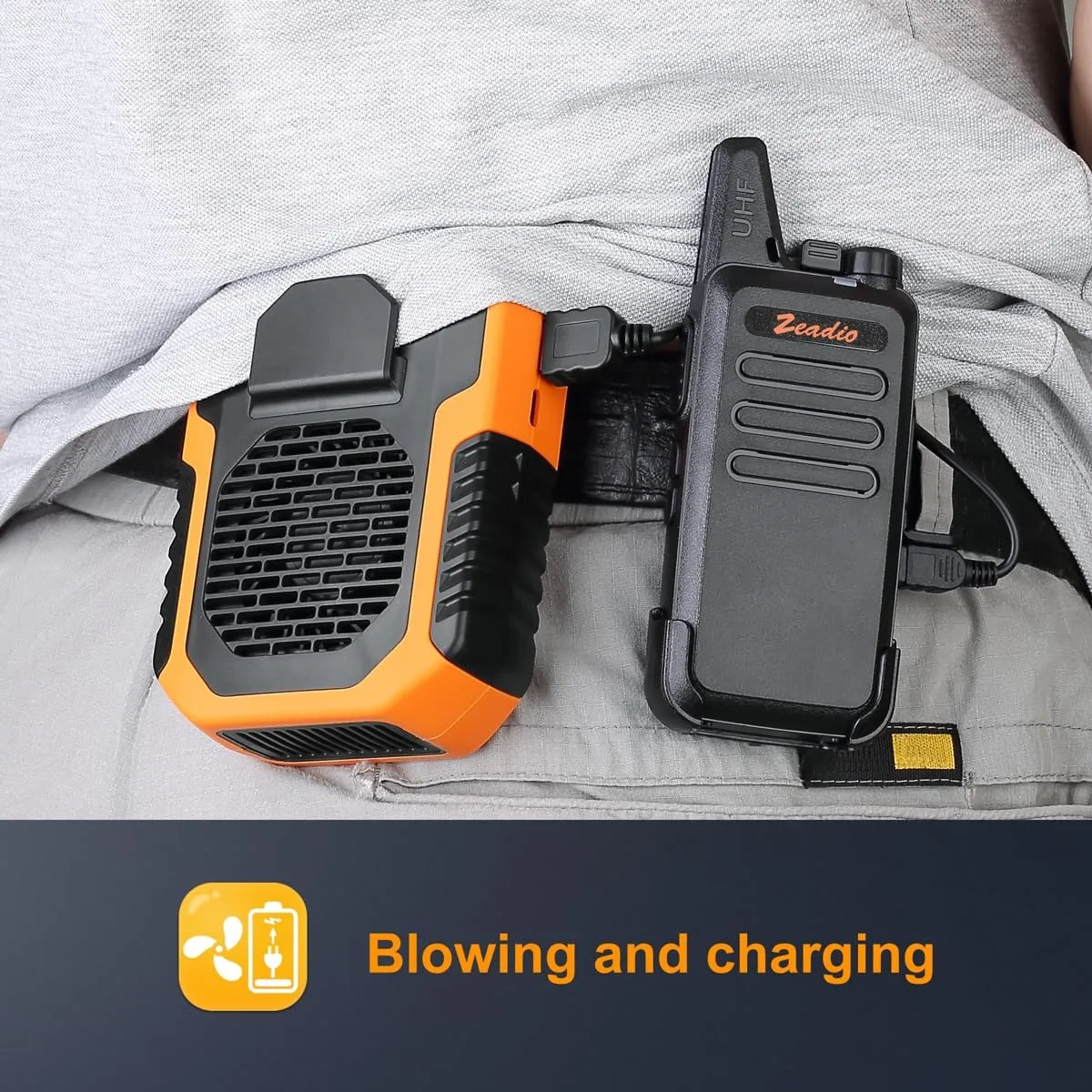 Zeadio Waist Clip Fan, 6000mah Battery Operated Hands-free Wearable Necklace Fan With Charging Function, for Hot Flashes Home Office Travel Outdoor Sports - Orange