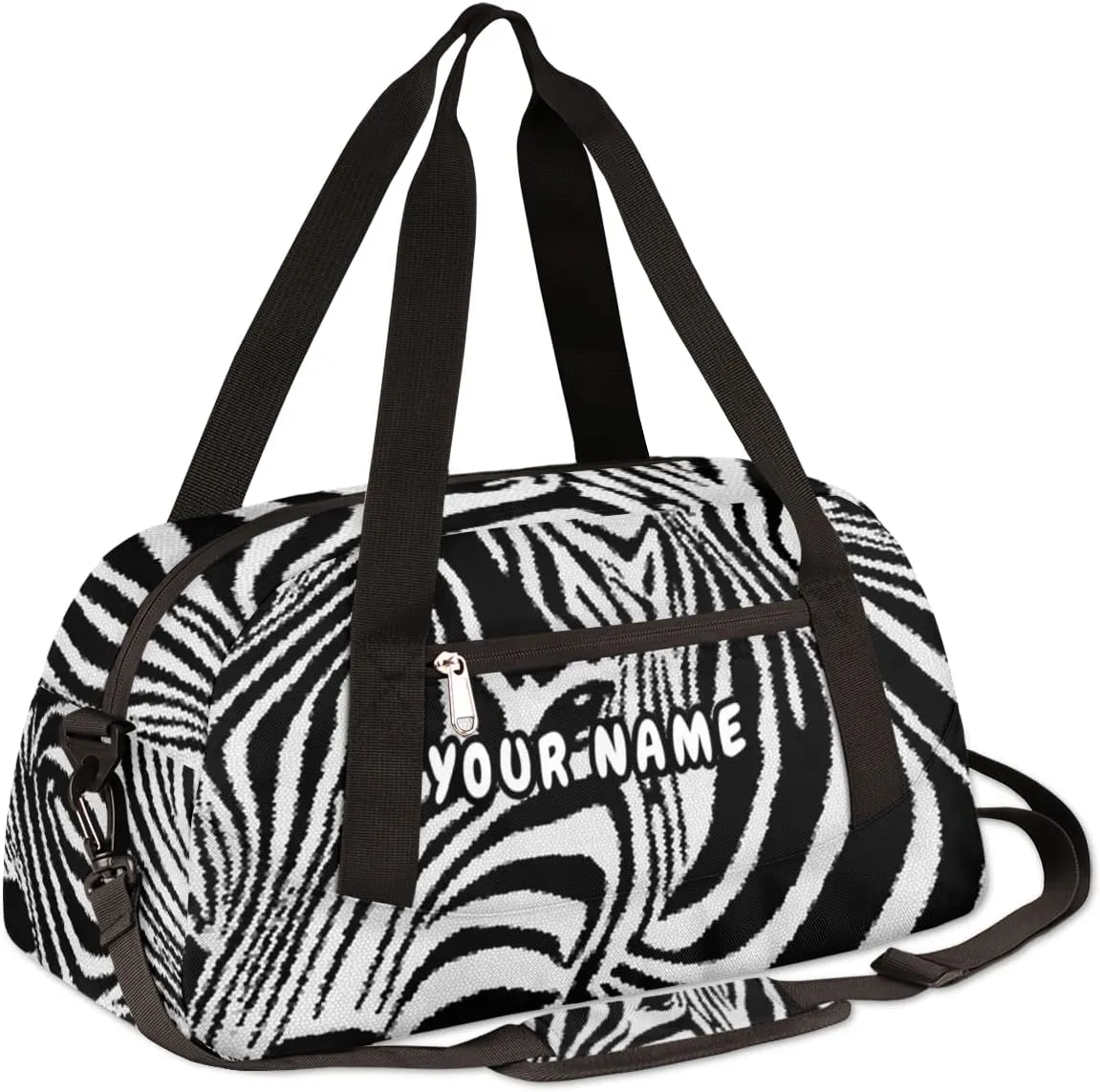 Zebra Print Personalized Kids Duffel Bag for Girls Boys, Zebra Customized Name Dance Bag Overnight Small Duffel Bag Carry On Weekend Sports Gym Travel Bag for School Practice Gymnastics Ballet