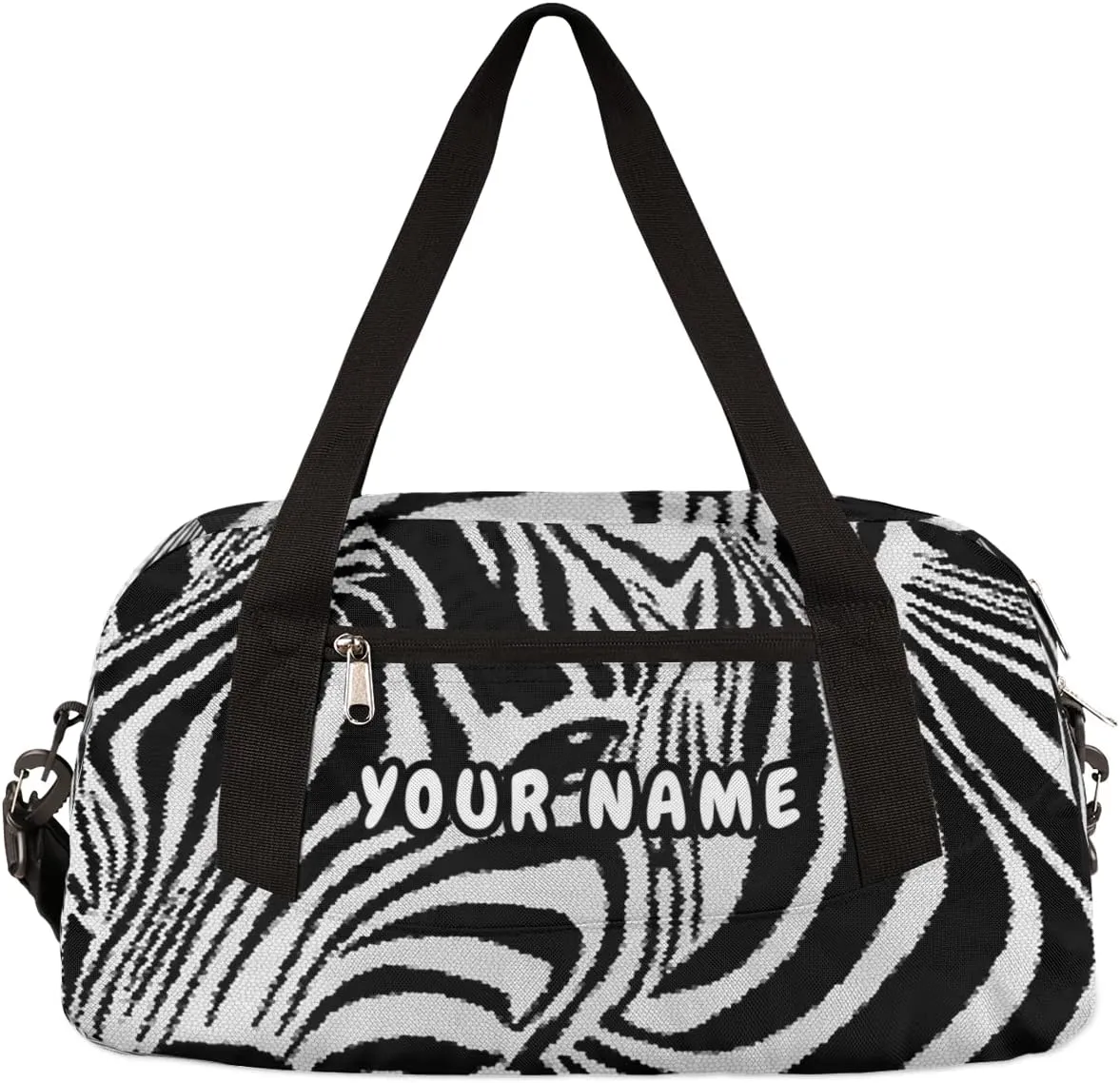 Zebra Print Personalized Kids Duffel Bag for Girls Boys, Zebra Customized Name Dance Bag Overnight Small Duffel Bag Carry On Weekend Sports Gym Travel Bag for School Practice Gymnastics Ballet