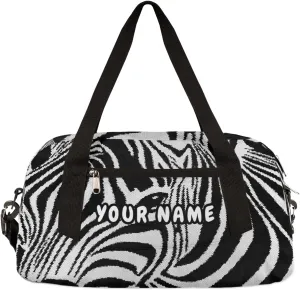 Zebra Print Personalized Kids Duffel Bag for Girls Boys, Zebra Customized Name Dance Bag Overnight Small Duffel Bag Carry On Weekend Sports Gym Travel Bag for School Practice Gymnastics Ballet