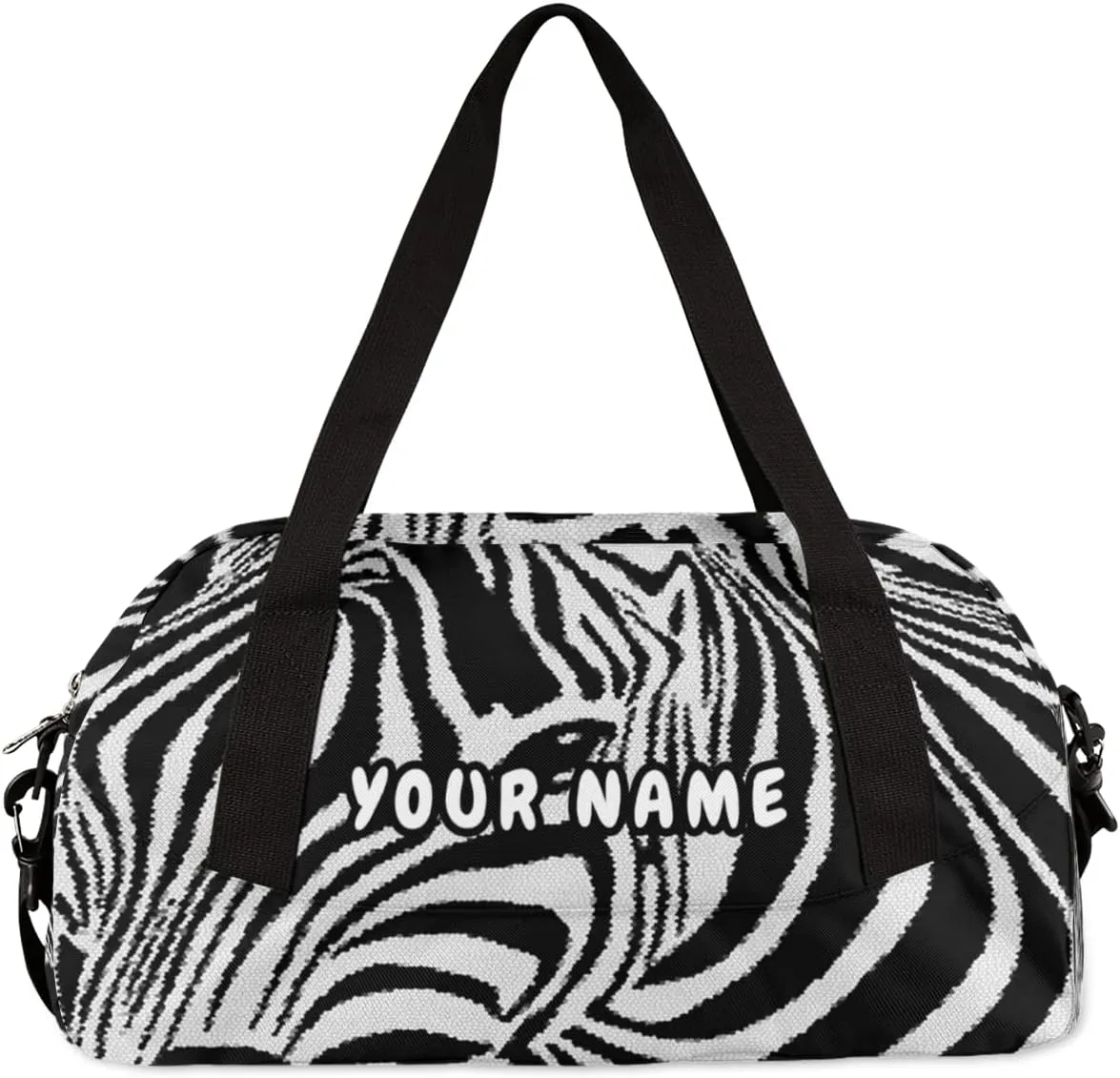 Zebra Print Personalized Kids Duffel Bag for Girls Boys, Zebra Customized Name Dance Bag Overnight Small Duffel Bag Carry On Weekend Sports Gym Travel Bag for School Practice Gymnastics Ballet