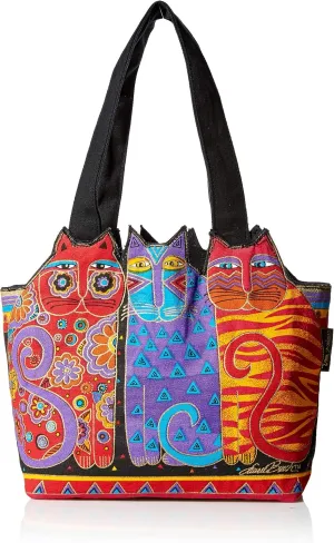 Zeckos Laurel Burch Medium Canvas Tote Zipper Top Satchel in Red Orange Blue for Women