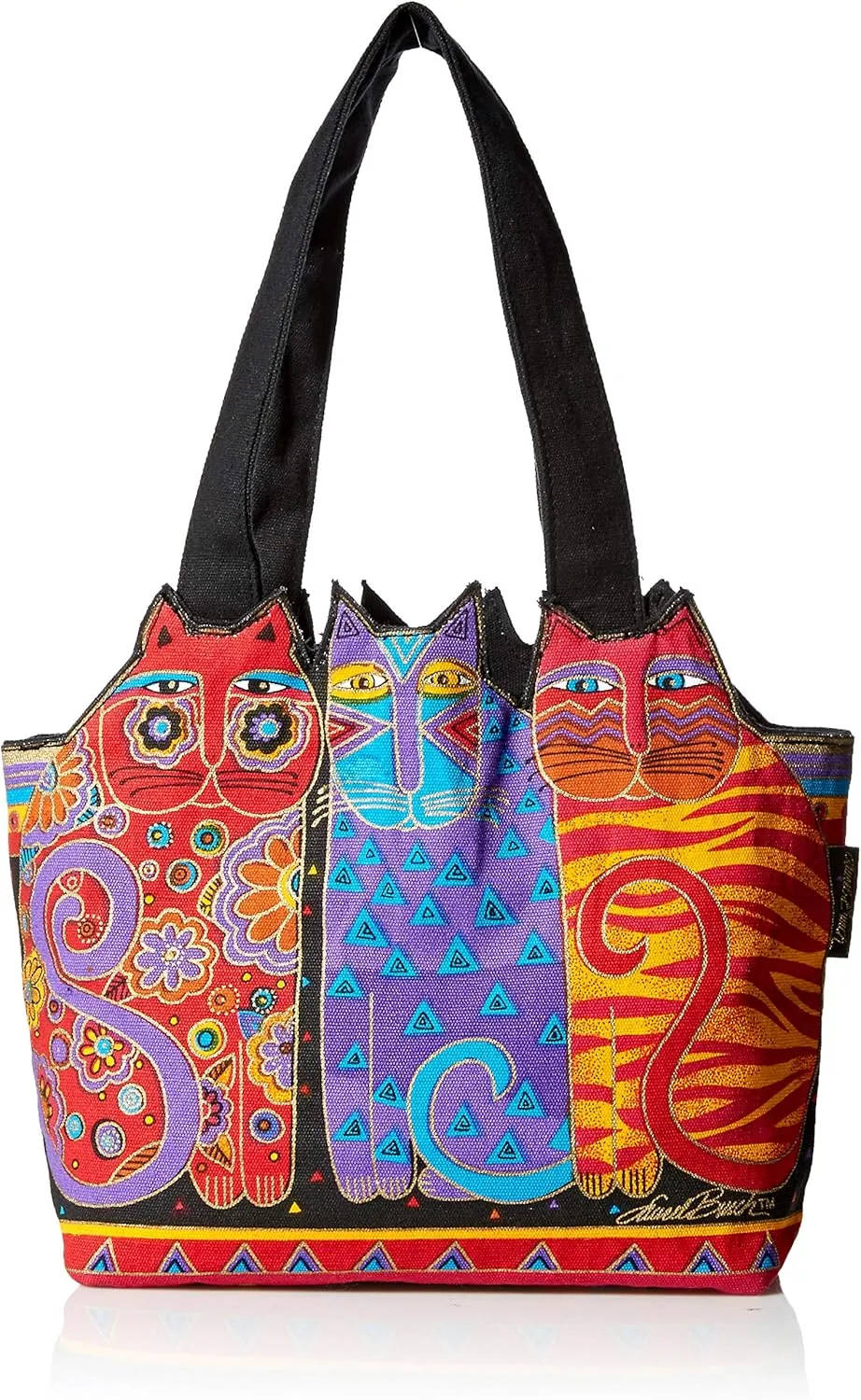 Zeckos Laurel Burch Medium Canvas Tote Zipper Top Satchel in Red Orange Blue for Women