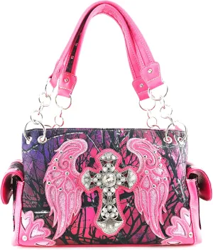 Zelris Camouflage Shine Glow Cross Wings Women Conceal Carry Handbag