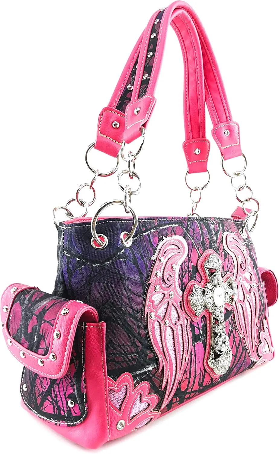 Zelris Camouflage Shine Glow Cross Wings Women Conceal Carry Handbag