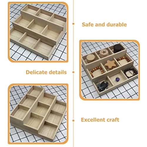Zerodeko Organizer Tray Wooden Divided Boxes 9 Compartment Drawer Organizer Jewelry Storage Tray Earring Necklace Organizer Sundries Storage Holder