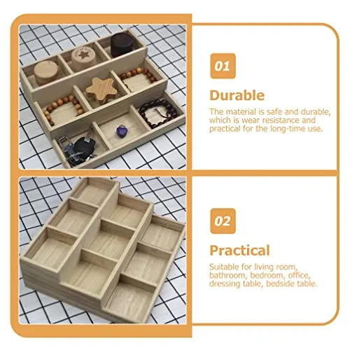 Zerodeko Organizer Tray Wooden Divided Boxes 9 Compartment Drawer Organizer Jewelry Storage Tray Earring Necklace Organizer Sundries Storage Holder