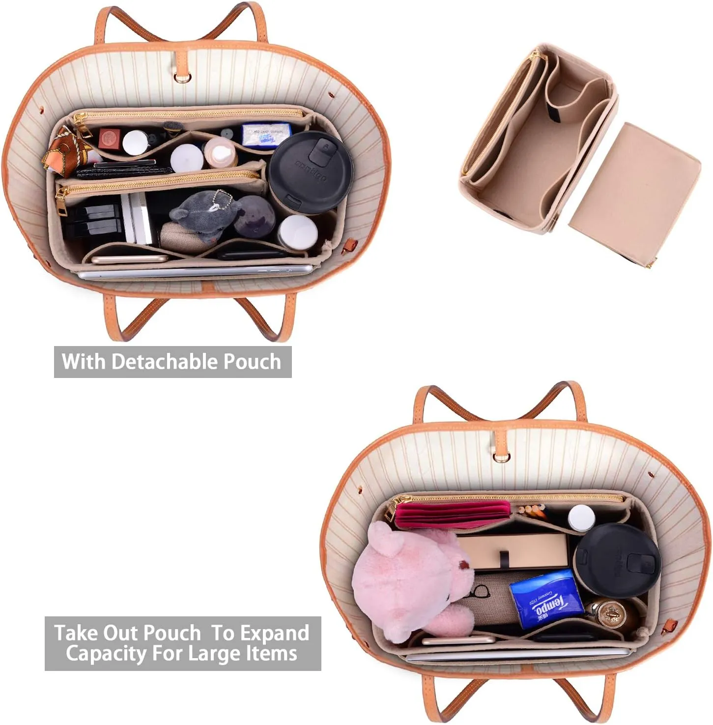 ZTUJO Purse Organizer, Felt Bag Organizer Purse Organizer Insert For Speedy, Neverfull, Graceful, Neverfull,Tote, Handbag,Shaper